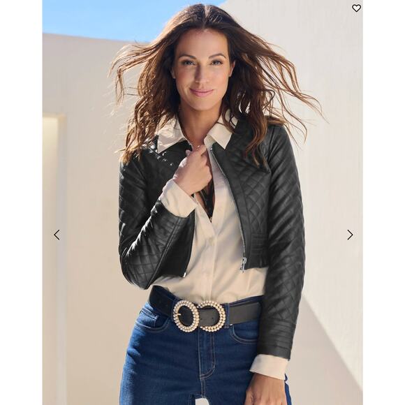 VENUS Jackets & Blazers - New with tags, VENUS Faux-Leather Quilted Jacket Black, Size 16